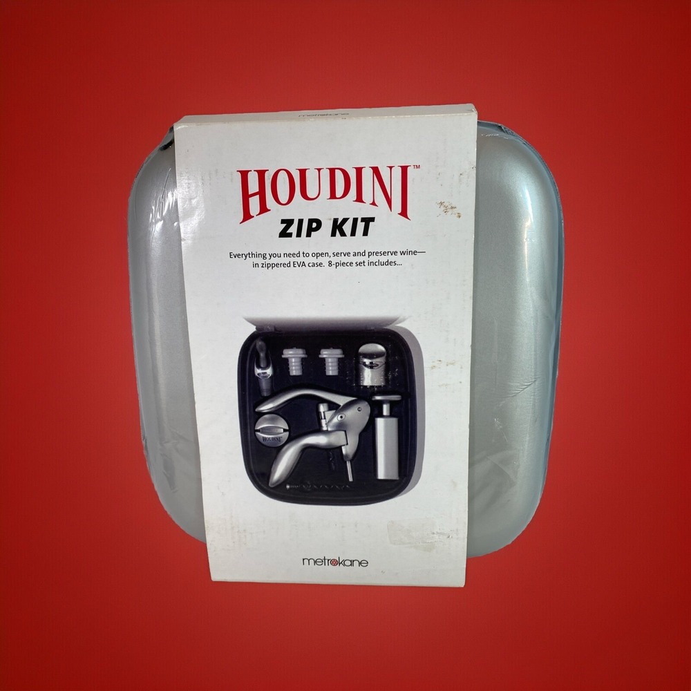 Wine Bottle Opener Metrokane Houdini Zip Kit 8 Pc Zippered Case **NEW**